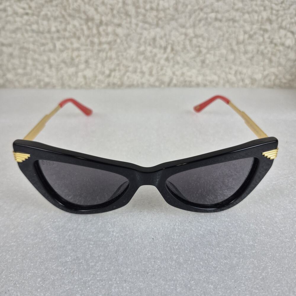 DIFF Black Widow Cat Eye Sunglasses Blk Gold Red Frames Polarized Acetate Lenses